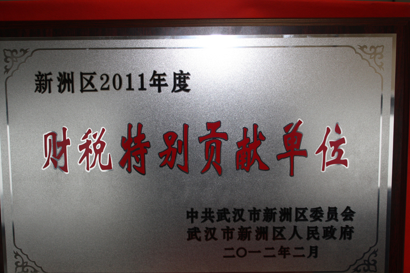 2011年度財(cái)稅特別貢獻(xiàn)單位（湖北亞東）