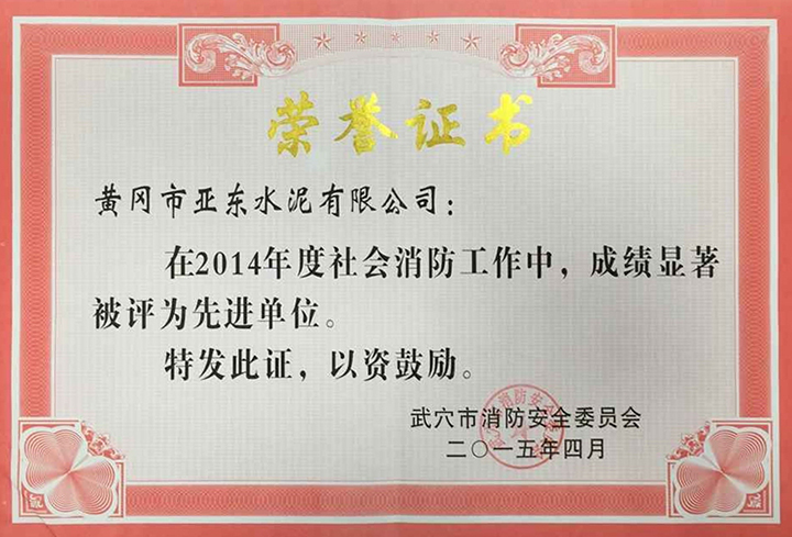 武穴市消防工作先進單位（黃岡亞東）